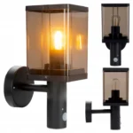 Wandlamp Buiten - zwart met bewegingssensor – E27 fitting – IP44 – rookglas - Afbeelding 4